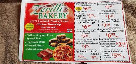 Online Menu of Zerillis Bakery Restaurant, Clinton Township,。